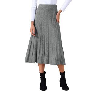 Women's Sweater Skirts Pleated Casual A Line Knit Midi Skirt Grey